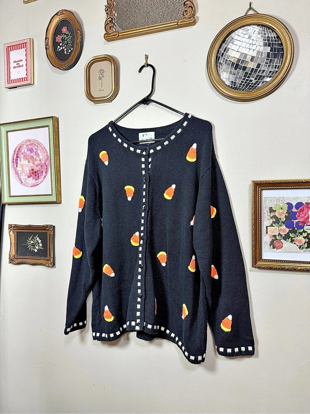 The Quacker Factory Vintage Black Candy Corn Cardigan